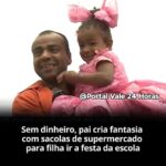 Sem dinheiro, pai cria fantasia com sacolas de supermercado para filha